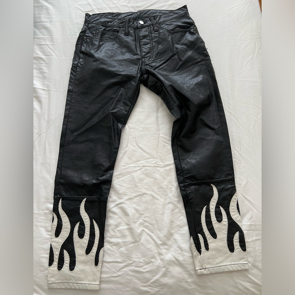 MNML Black Faux Leather “Flame” Skinny Pants 28x28